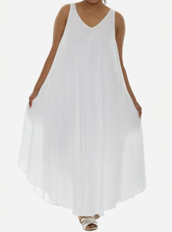 White Sleeveless Triangle-Hem V-Neck Maxi Dress
