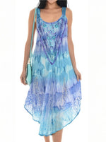 Tie Dye Front Embroidery Umbrella Dress