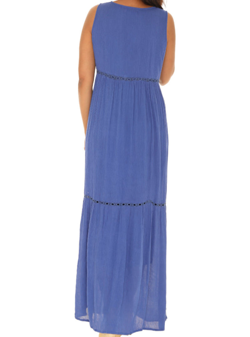 Blue Crinkle Rayon Maxi Dress