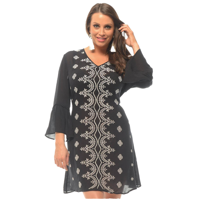 Embroidered Bell-Sleeve Shift Dress - Shoreline Wear, Inc. Embroidered Bell-Sleeve Shift Dress - Shoreline Wear, Inc.