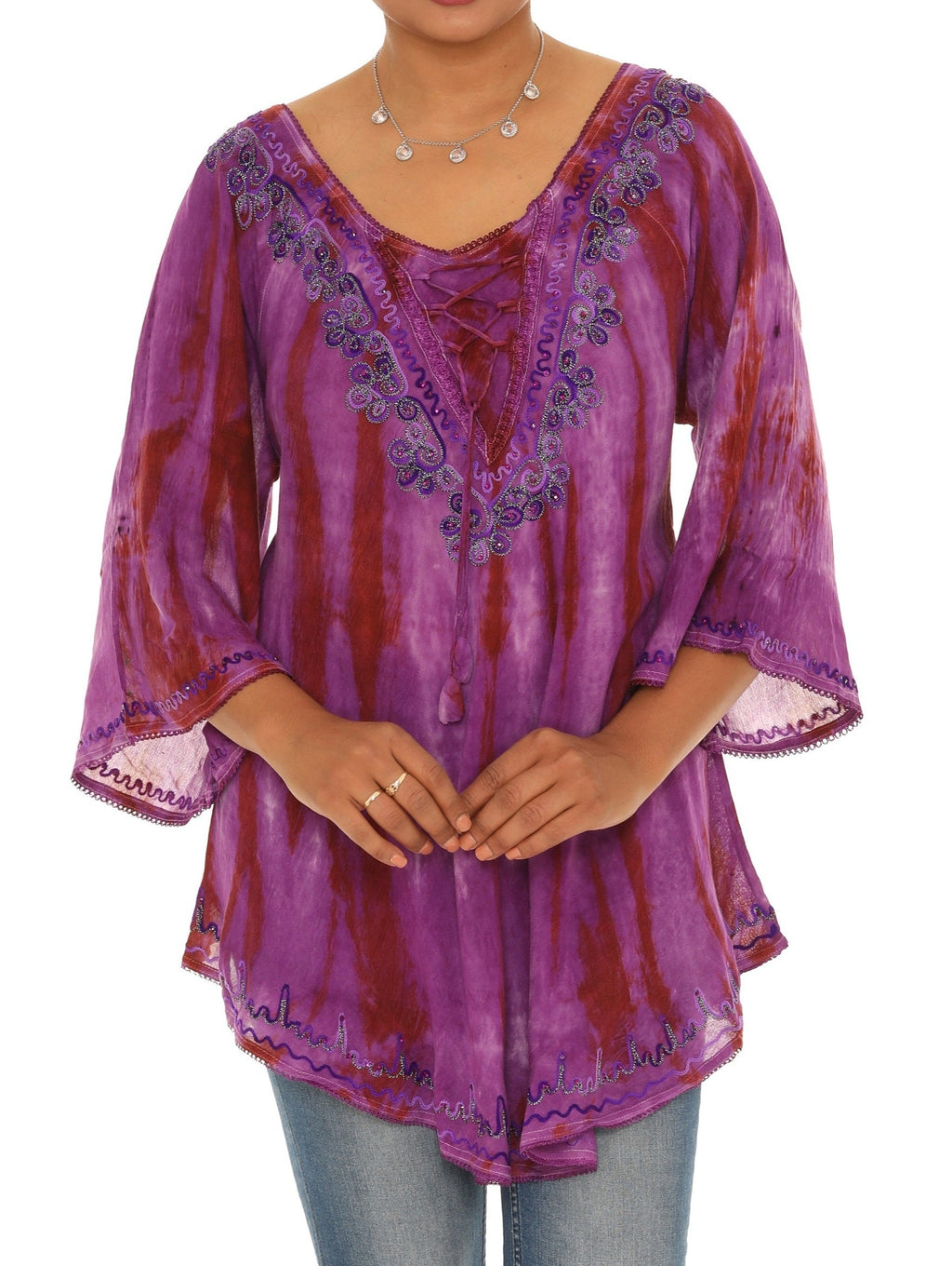 Tie Dye Tunic with Neckline Embroidery - Shoreline Wear, Inc.