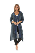 Sequin-Accent Embroidered Three-Quarter Sleeve Duster - Shoreline Wear, Inc.