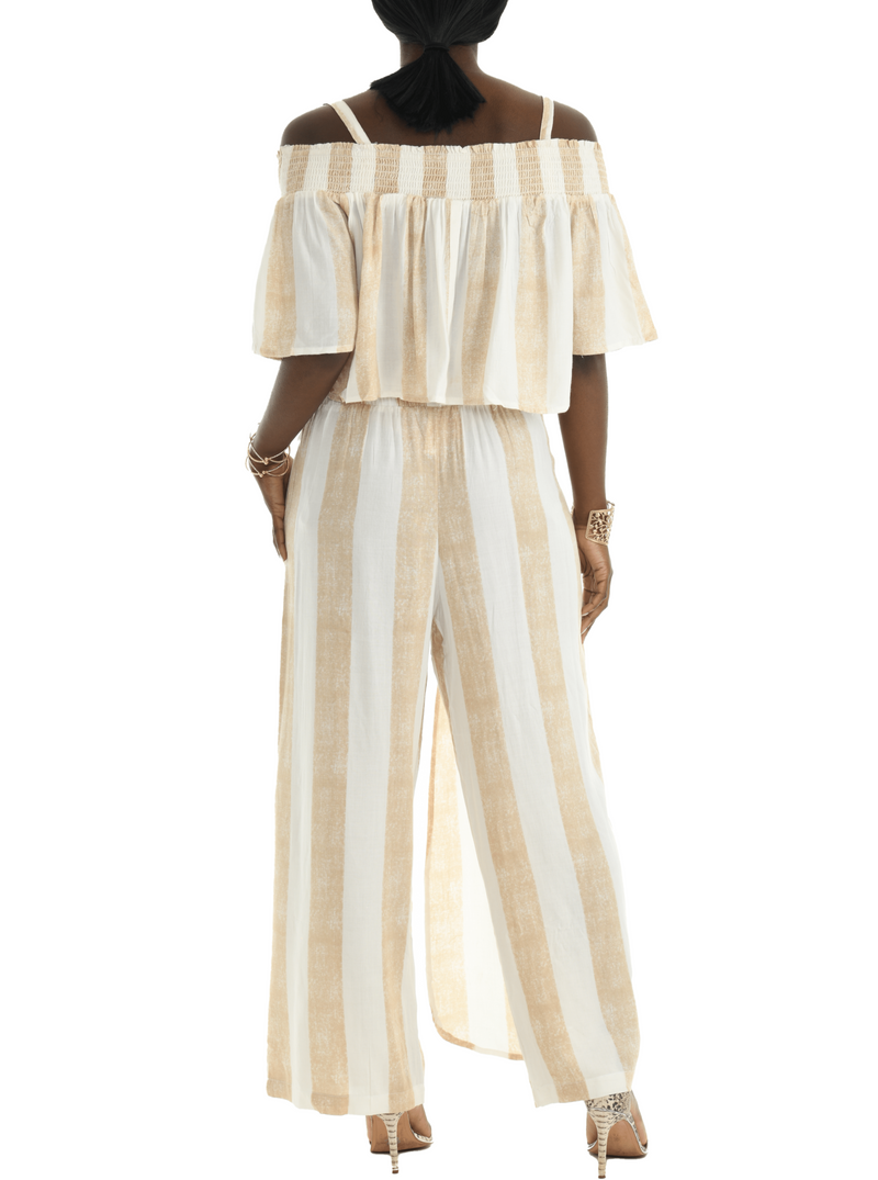 Fawn Stripe Off-Shoulder Top & Drawstring Pants - Women - Shoreline Wear, Inc.