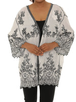 Black & White Embroidered Three-Quarter Sleeve Cardigan - Shoreline Wear, Inc.