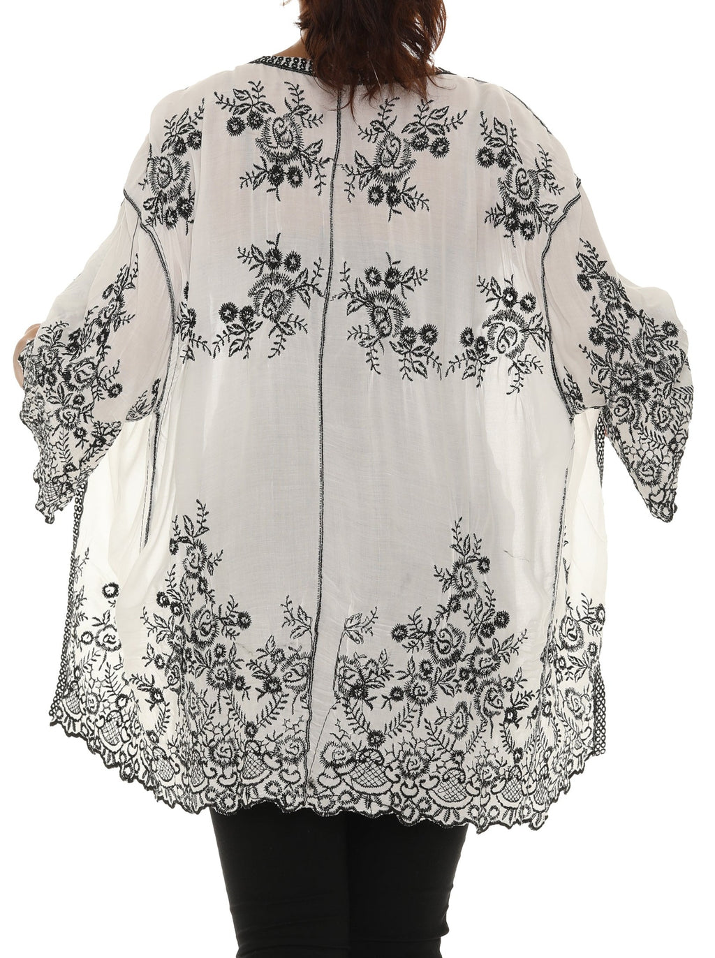 Black & White Embroidered Three-Quarter Sleeve Cardigan - Shoreline Wear, Inc.