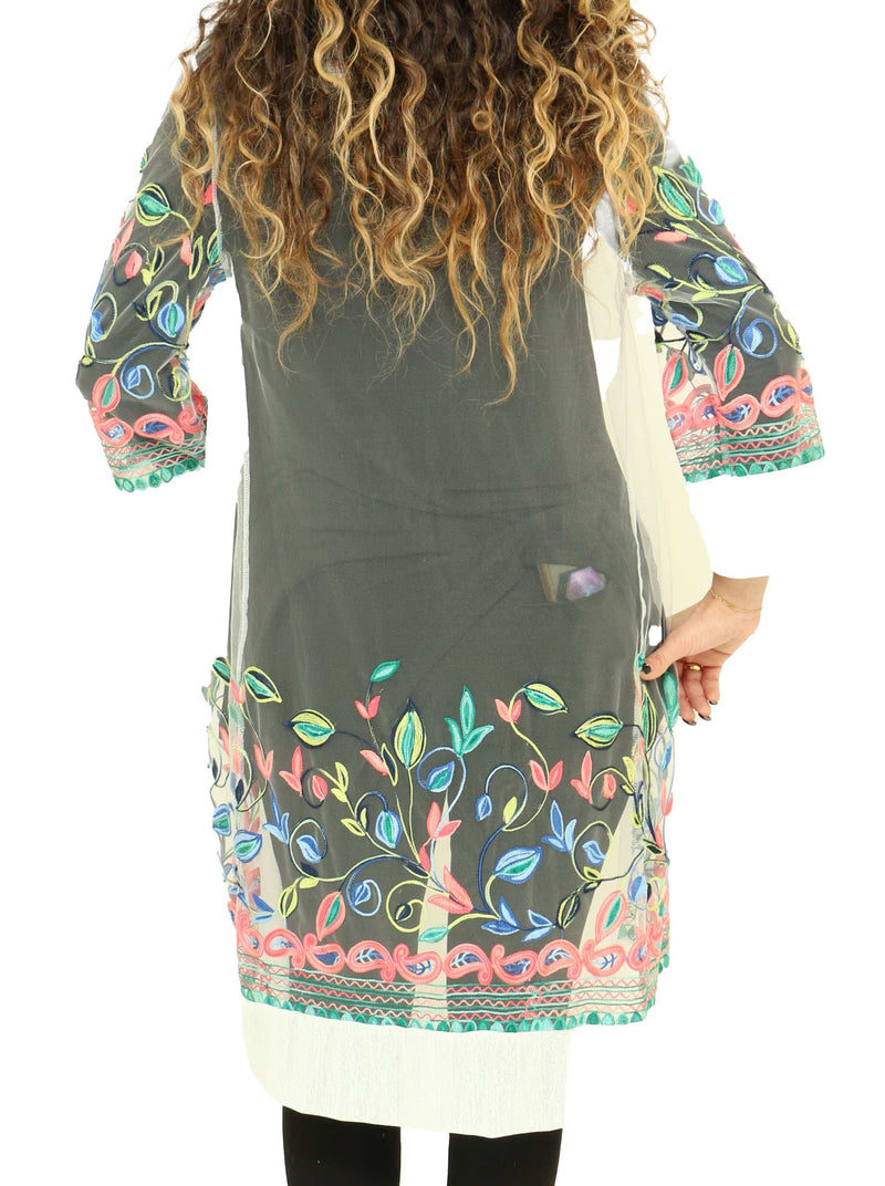 Floral Sheer Long Open Cardigan S/M / White Floral Sheer Long Open Cardigan S/M / White