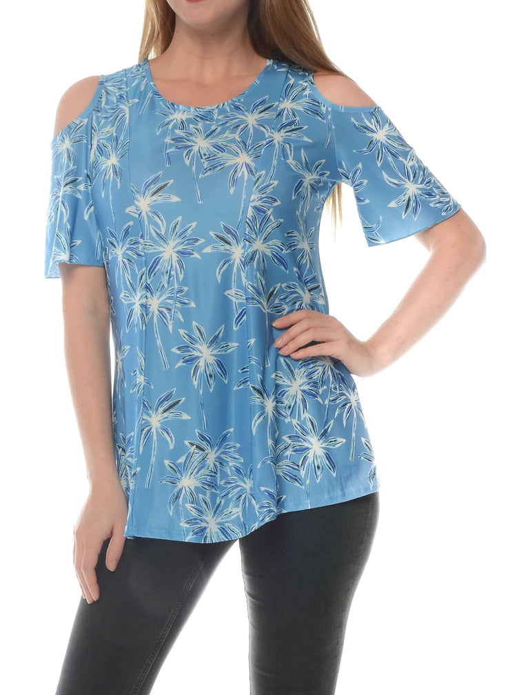 売れ筋商品|||ホワイトマーク カットソー トップス レディース Women's Floral Printed Cold Shoulder Tunic Top Blue, Orange Women's Floral Printed Cold Shoulder Tunic Blue Orange