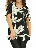 Black & White Floral Flutter-Sleeve Top - Shoreline Wear, Inc.
