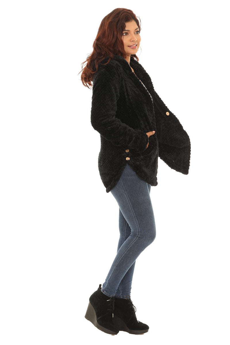 Textured Plush Button-Up Hoodie with Pocket - Shoreline Wear, Inc.