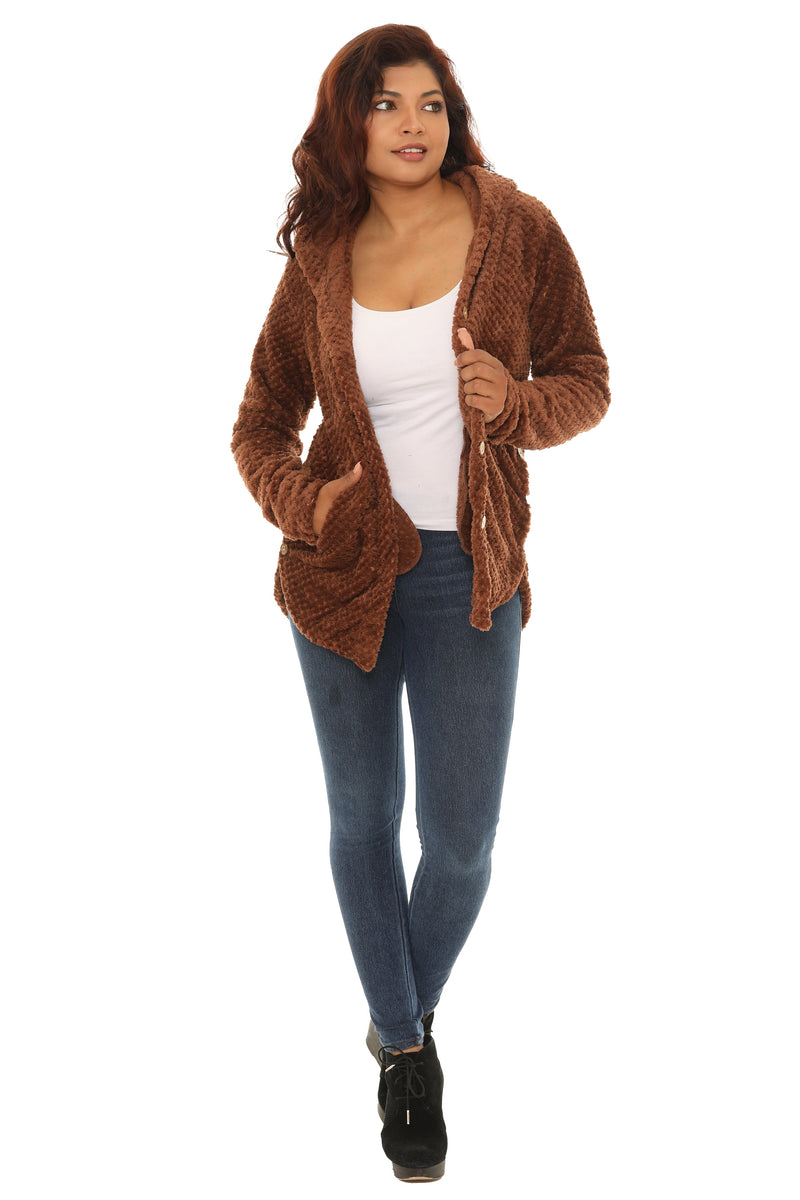 Textured Plush Button-Up Hoodie with Pocket - Shoreline Wear, Inc.