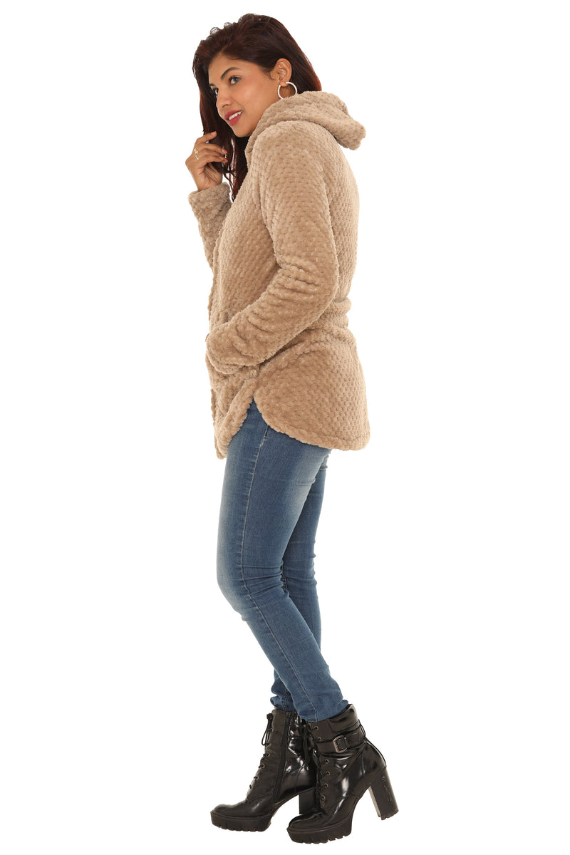 Textured Plush Button-Up Hoodie with Pocket - Shoreline Wear, Inc.