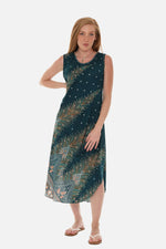 Peacock Feather Print Dress With Crew neck