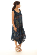 Tie Dye Star Print Sleeveless Midi Rayon Sundress - Shoreline Wear, Inc.