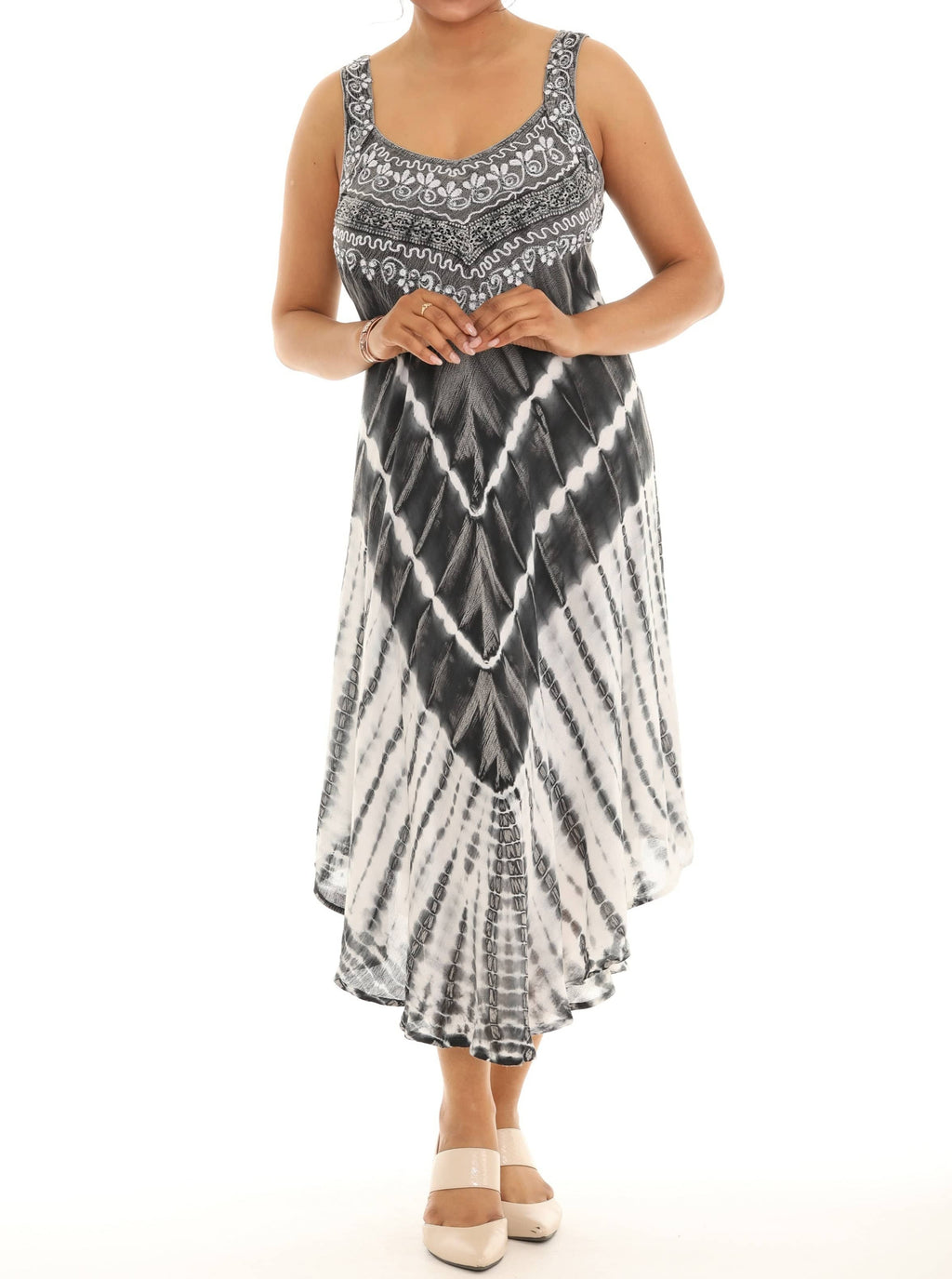 Tie-Dye Embroidered Curved-Hem Midi Dress - Women & Plus - Shoreline Wear, Inc.