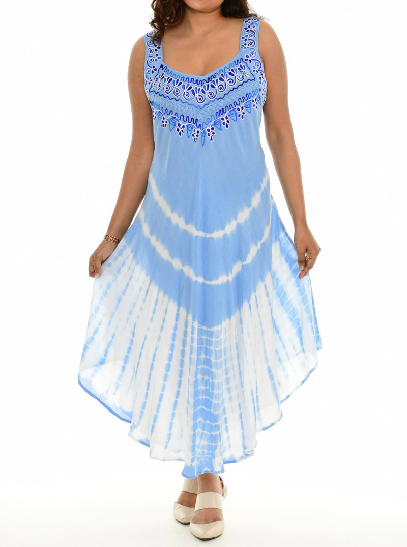 Tie-Dye Embroidered Curved-Hem Midi Dress - Women & Plus - Shoreline Wear, Inc. Tie-Dye Embroidered Curved-Hem Midi Dress - Women & Plus - Shoreline Wear, Inc.