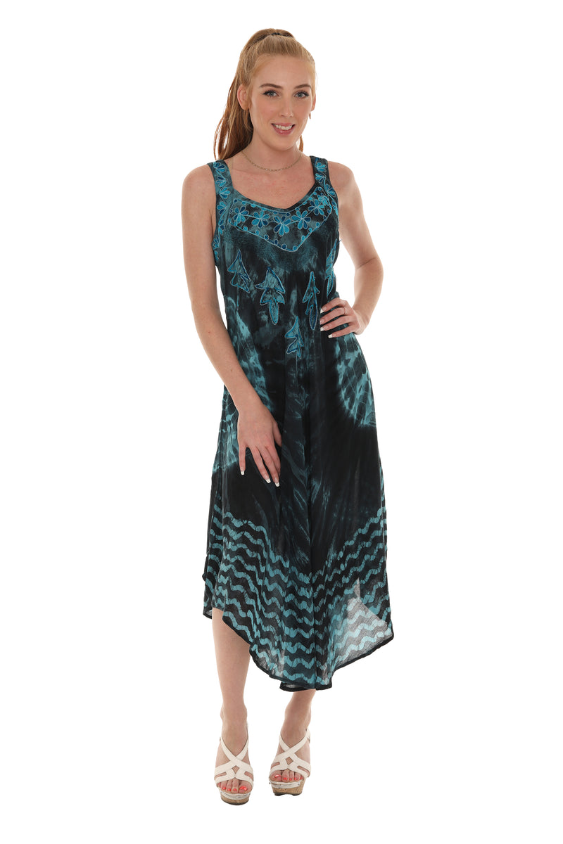 Tie-Dye With Embroidery Neckline Rayon Sundress - Shoreline Wear, Inc.