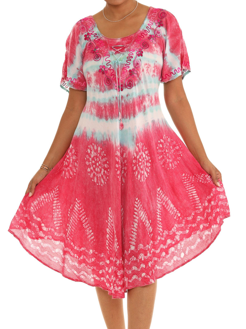 Tie-Dye Dress with Half Sleeves - One Size / BLUE Tie-Dye Dress with Half Sleeves - One Size / BLUE