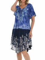 Casual Lace Short Sleeve Tie Dye Corset loose Midi Length Dress - Shoreline Wear, Inc.