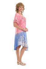 Casual Lace Short Sleeve Tie Dye Corset loose Midi Length Dress - Shoreline Wear, Inc.
