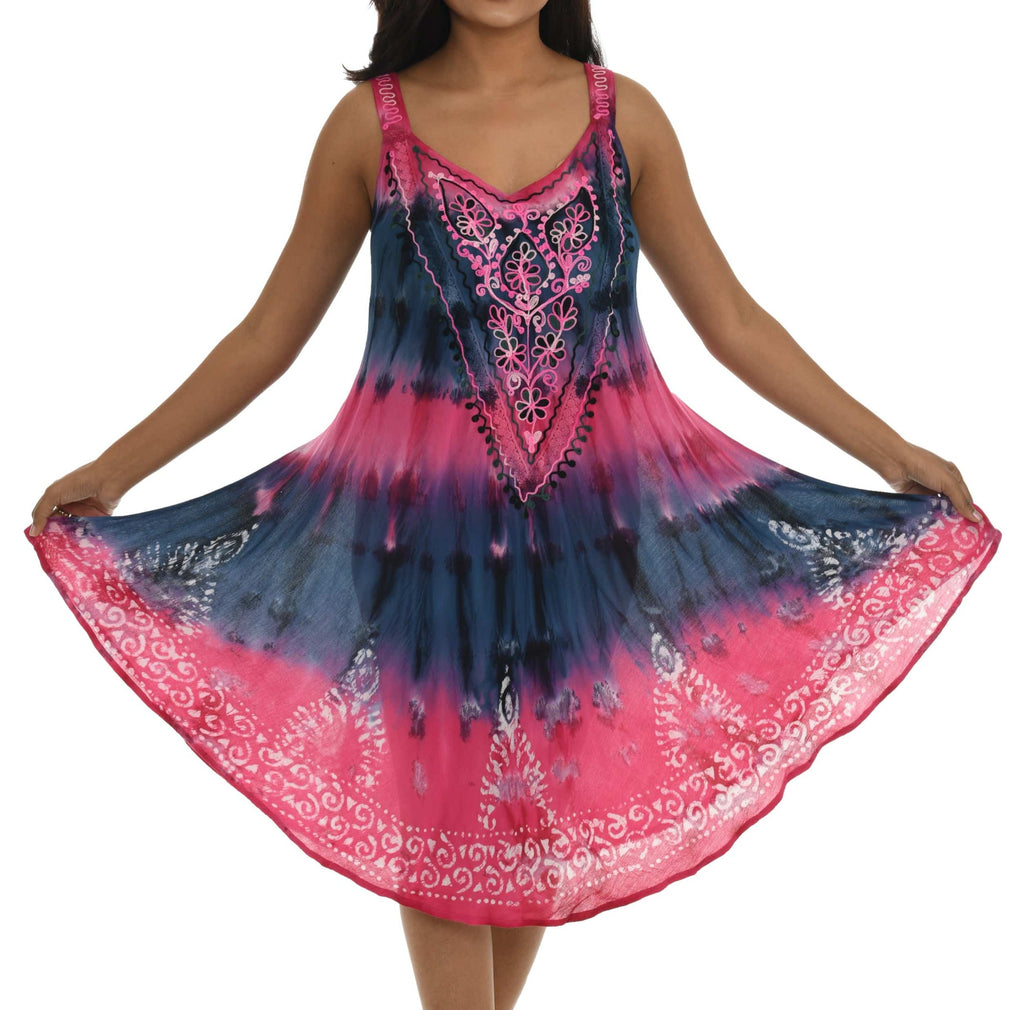 Tie Dye Front Embroidery Umbrella Dress - Shoreline Wear, Inc.