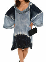 Peach Tie-Dye Embroidered Lace-Hem Bell-Sleeve Dress - Shoreline Wear, Inc.