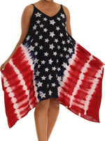 Blue & Red American Flag Sleeveless Side-Tail Dress - Shoreline Wear, Inc.