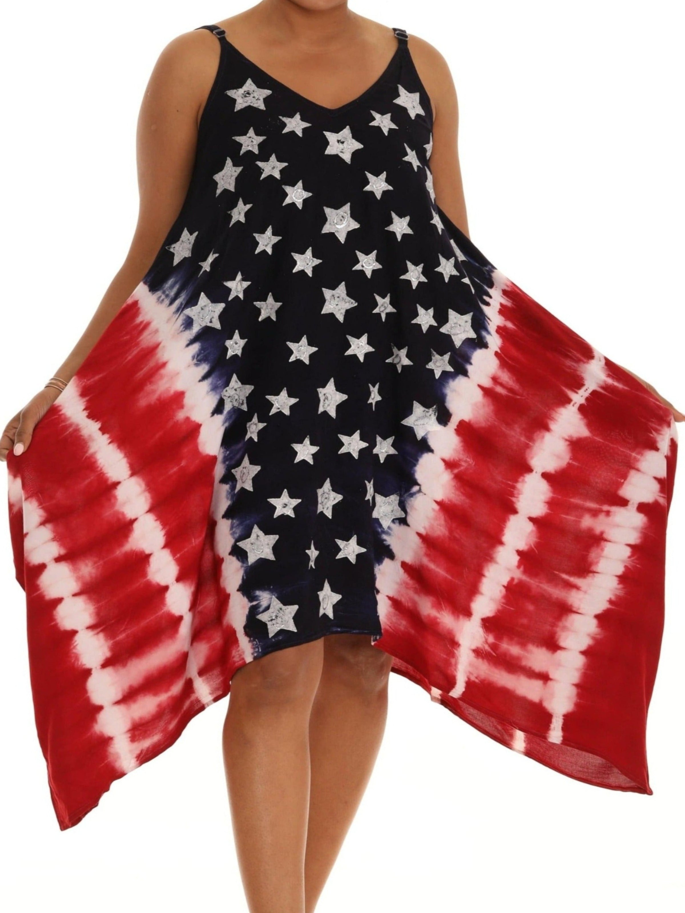 Blue & Red American Flag Sleeveless Side-Tail Dress Large Blue & Red American Flag Sleeveless Side-Tail Dress Large
