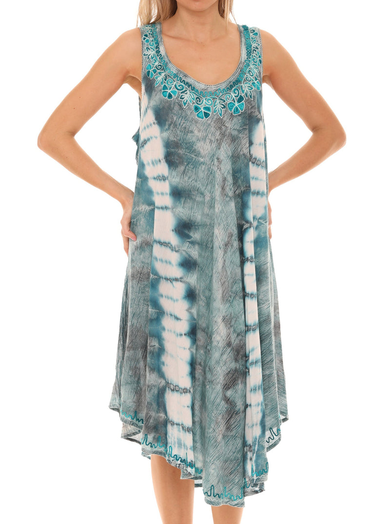 Tie-Dye Sleeveless Midi Rayon Sundress - Shoreline Wear, Inc.