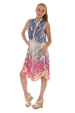 Tri-Colors Tie-Dye With Button up Rayon Sundress - Shoreline Wear, Inc.