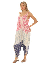 Tri-color Tie Dye Sleeveless Women Harem Jumpsuit - Shoreline Wear, Inc.