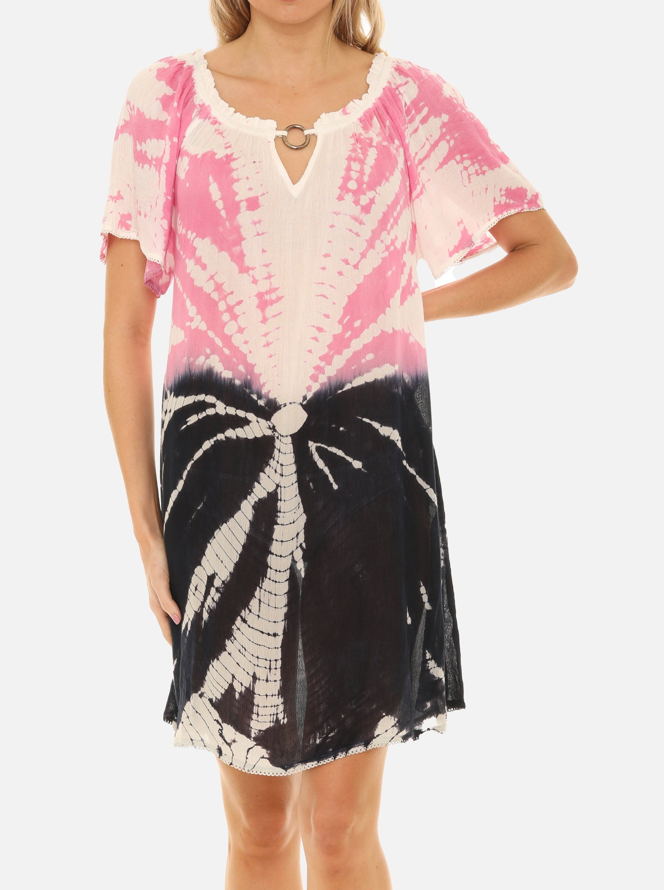 Boho Chic Tie Dye Dress with Keyhole Neckline - Shoreline Wear, Inc.