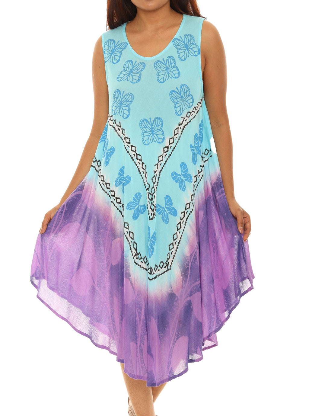 Butterflies With Two Tone Midi Rayon Sundress - Shoreline Wear, Inc.