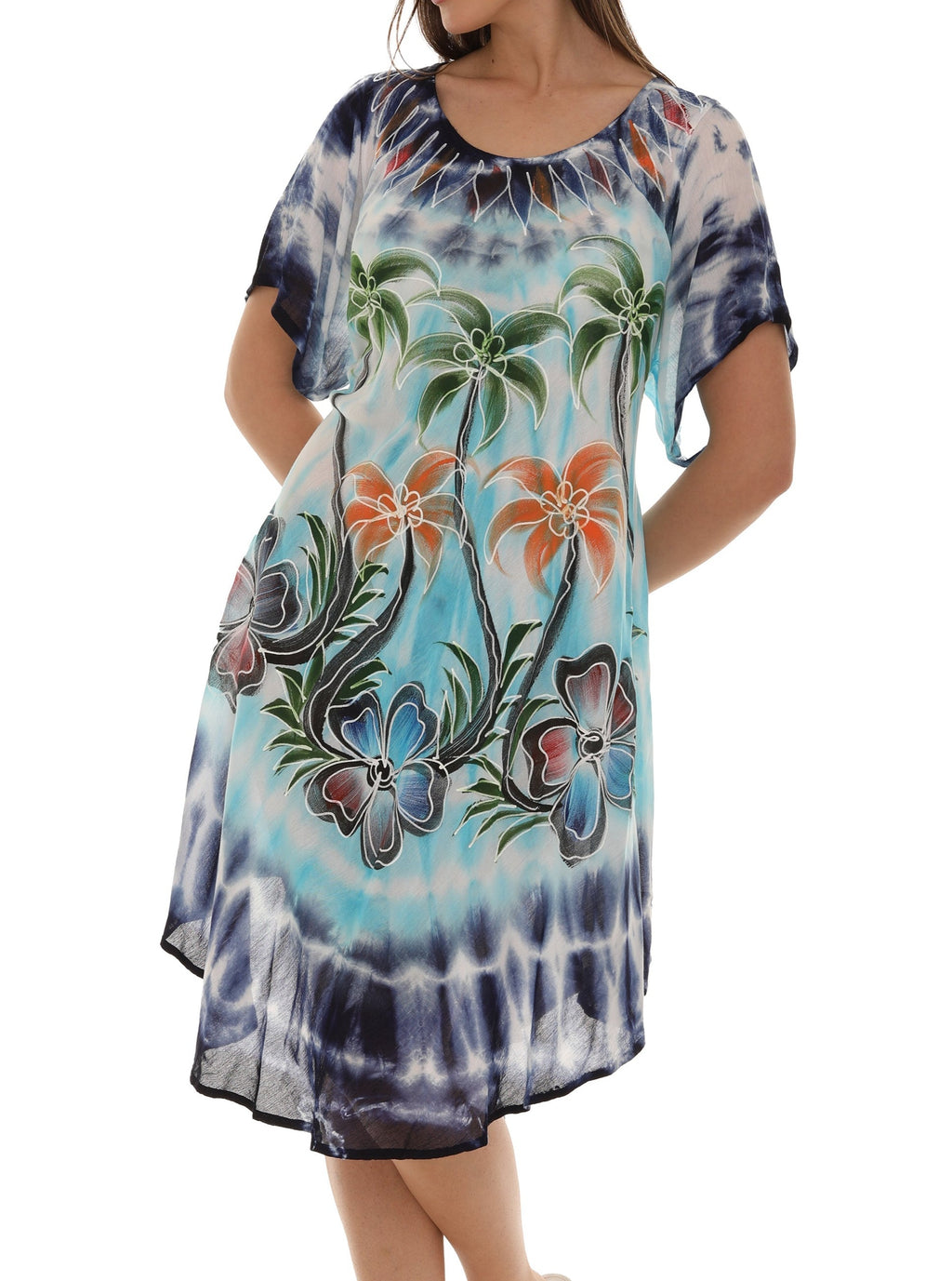 Palm Tree Print & Tie Dye Rayon Sundress - Shoreline Wear, Inc.