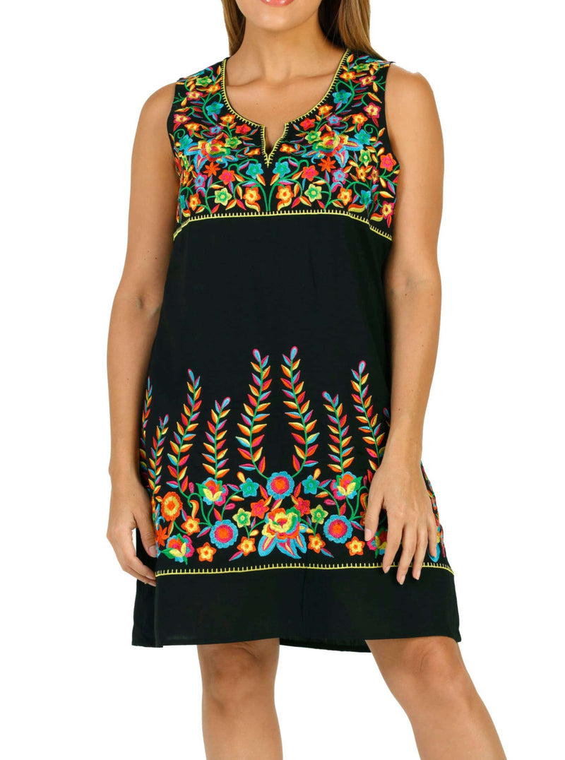 Black floral Embroidered dress - Shoreline Wear, Inc.