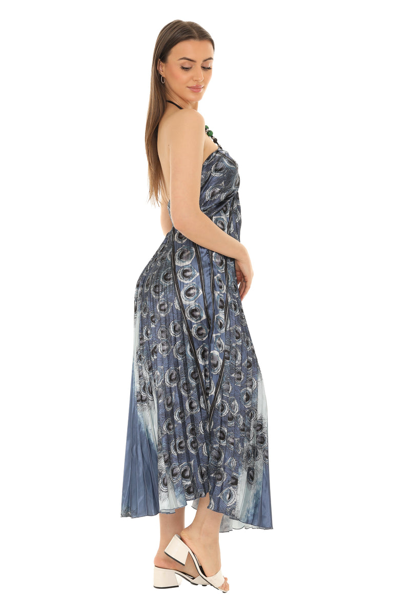 Peacock Pleated Maxi Halter Dress - Shoreline Wear, Inc. Peacock Pleated Maxi Halter Dress - Shoreline Wear, Inc.