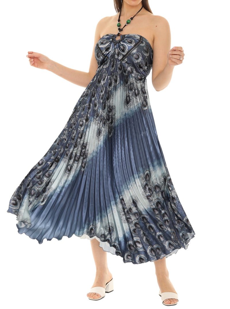 Peacock Pleated Maxi Halter Dress - White Peacock Pleated Maxi Halter Dress - White