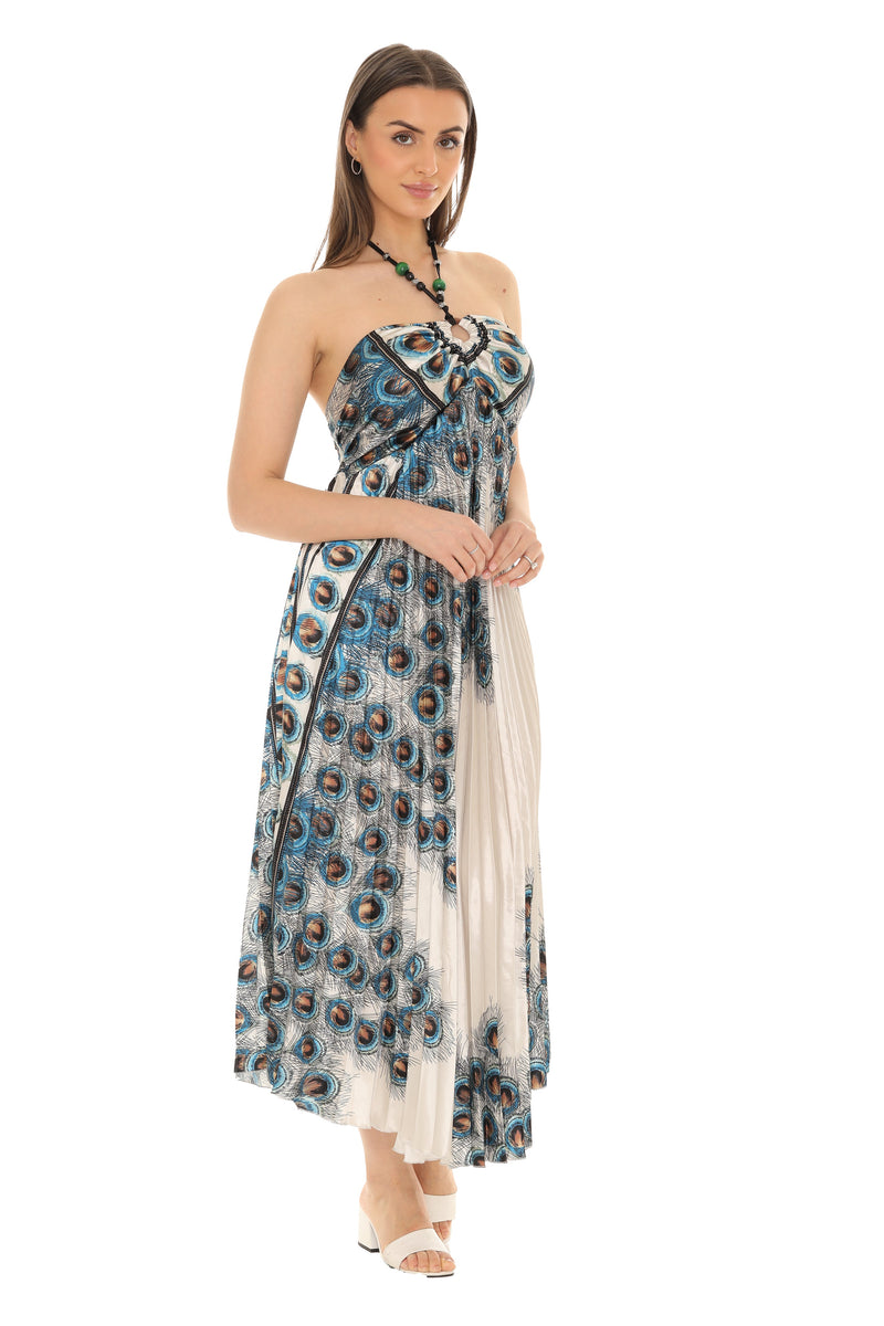 Peacock Pleated Maxi Halter Dress - Shoreline Wear, Inc. Peacock Pleated Maxi Halter Dress - Shoreline Wear, Inc.