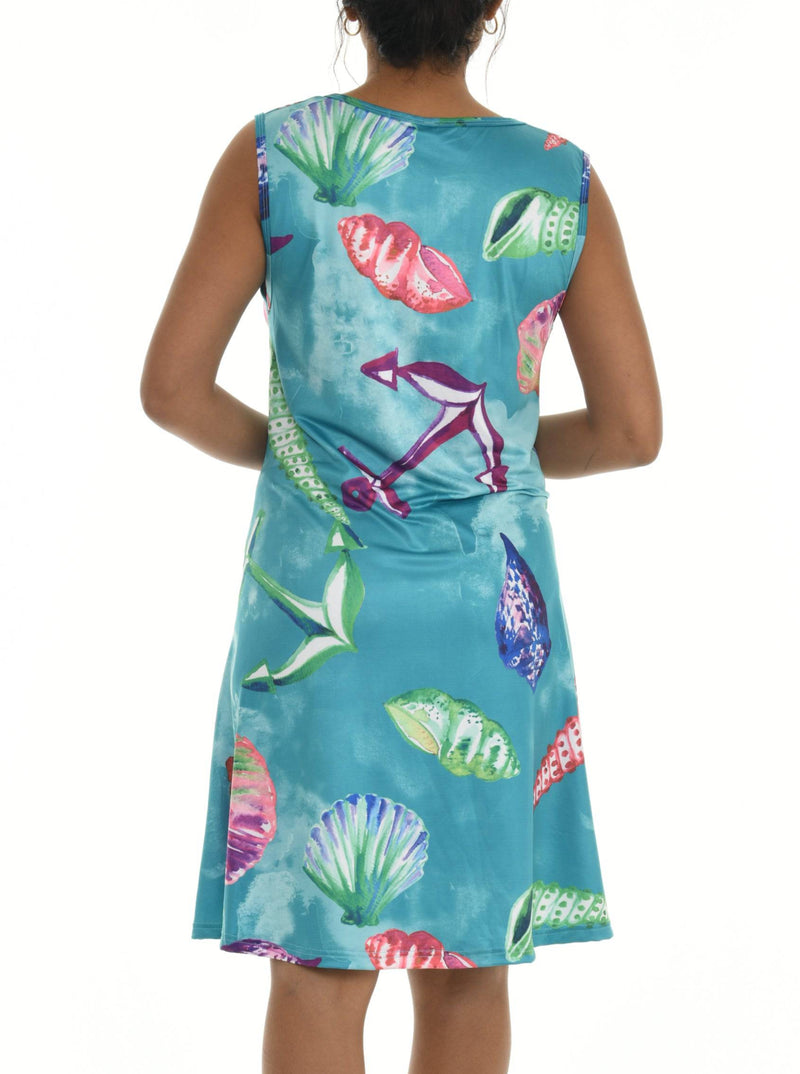 Sleeveless Seashell Anchor Print Tank Dress - Shoreline Wear, Inc.
