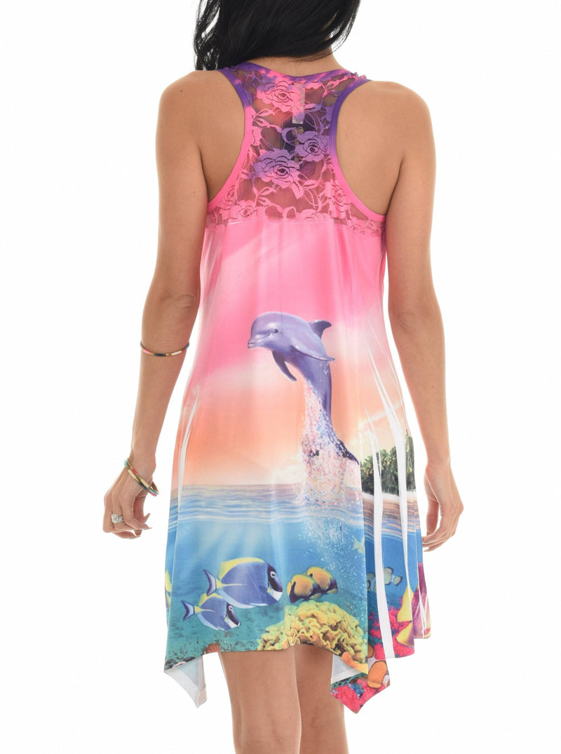 Sleeveless Dolphin Print Short Dress - Shoreline Wear, Inc.