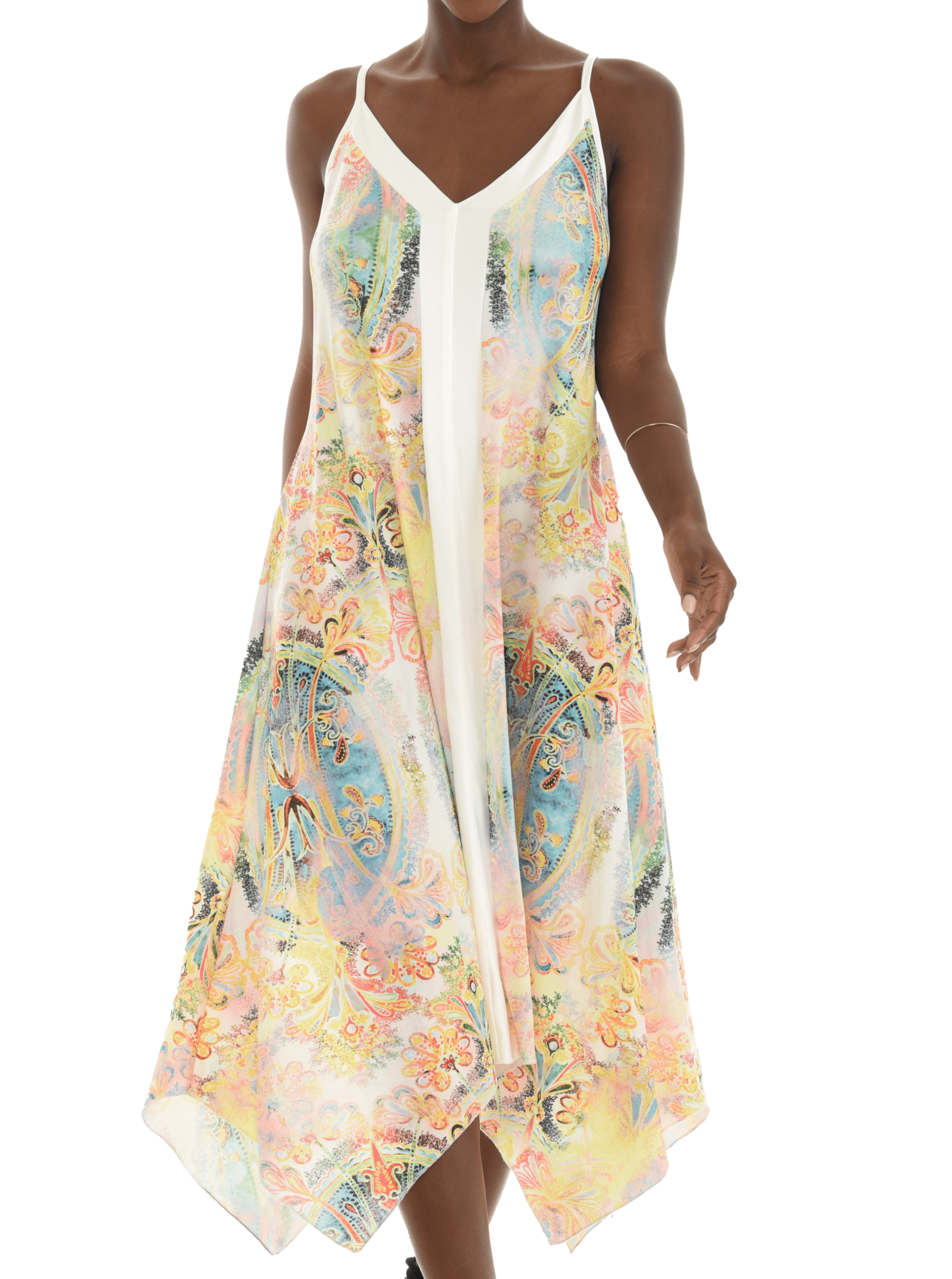 handkerchief beach dress Lily by Firmiana Women’s Sleeveless V-Neck Handkerchief Hem Maxi Dress Women’s Apparel Black White Leaf Print Black White / S