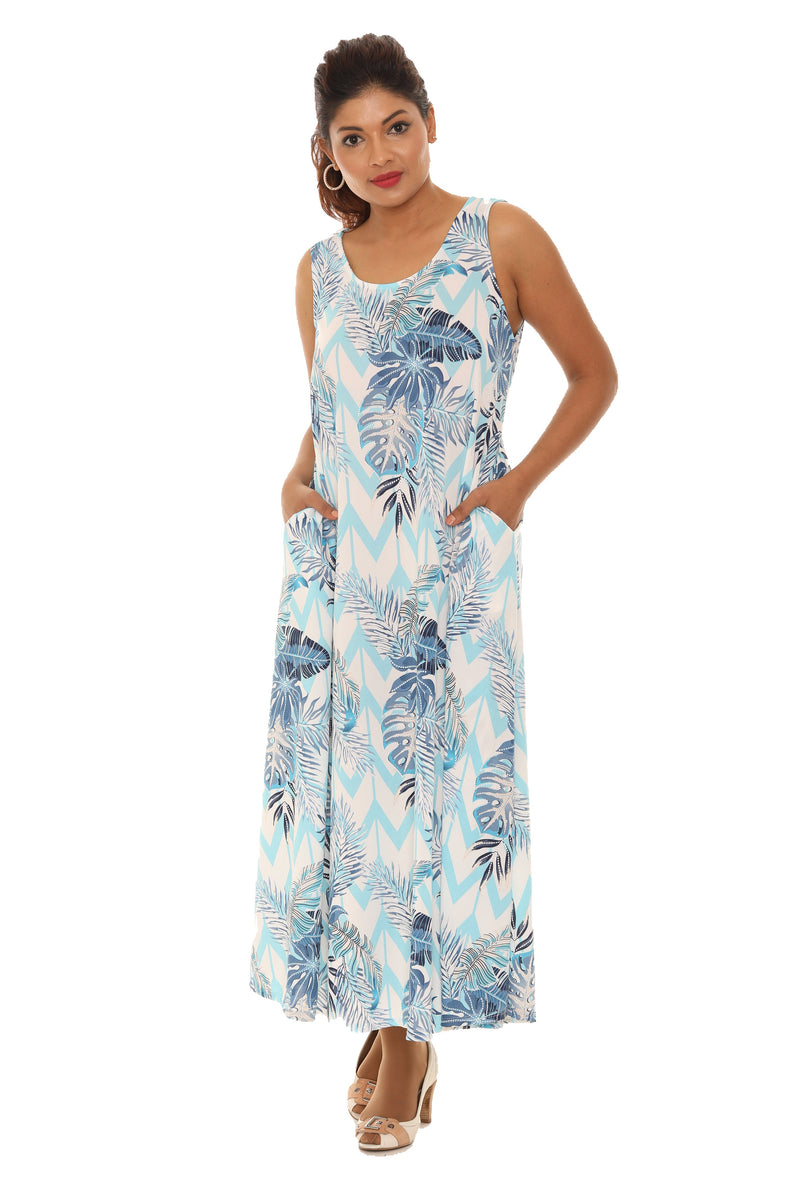 Tropical Leaf Print Sleeveless Maxi Dress - Shoreline Wear, Inc.