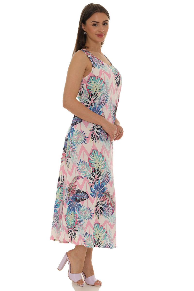 Tropical Leaf Print Sleeveless Maxi Dress - Shoreline Wear, Inc.