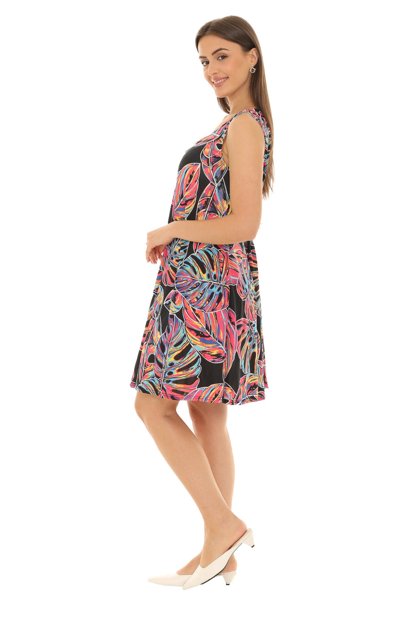 Tropical Print A-Line Dress XL / White Tropical Print A-Line Dress XL / White