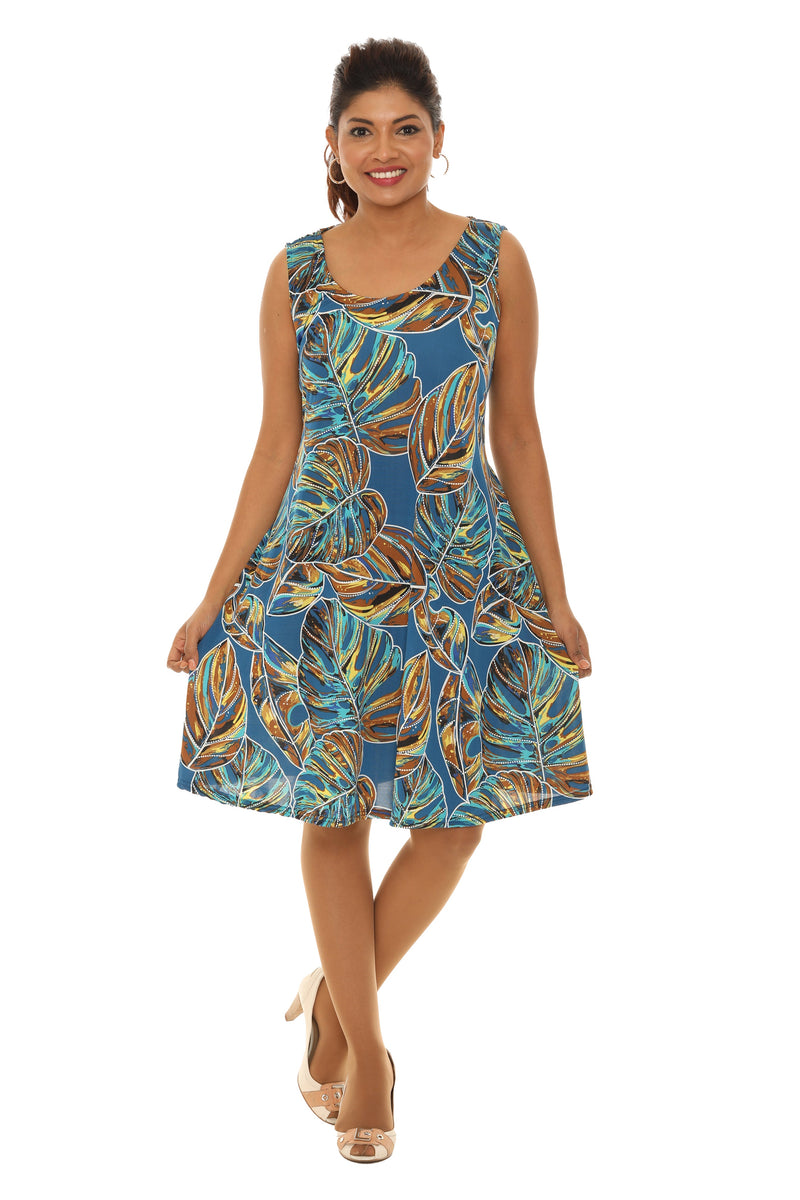 Tropical Print A-Line Dress XL / White Tropical Print A-Line Dress XL / White
