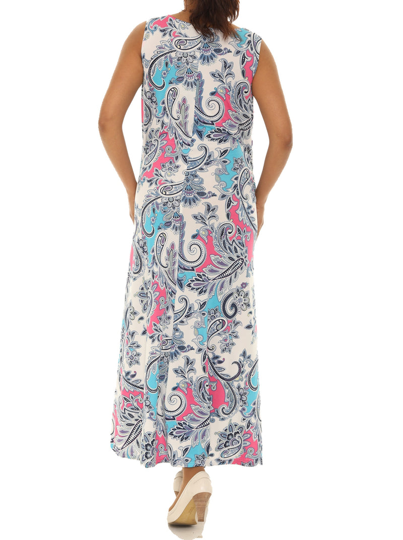 Paisley Floral Puff Print Sleeveless Maxi Dress M / BLUE Paisley Floral Puff Print Sleeveless Maxi Dress M / BLUE