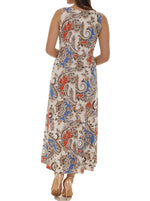 Paisley Floral Puff Print Sleeveless Maxi Dress - Shoreline Wear, Inc.
