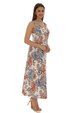 Paisley Floral Puff Print Sleeveless Maxi Dress - Shoreline Wear, Inc.