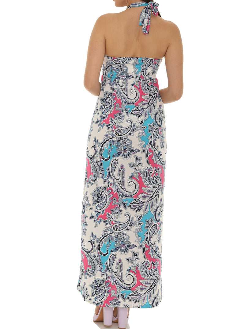 Abstract Floral Paisley Halter Maxi Dress - Shoreline Wear, Inc.