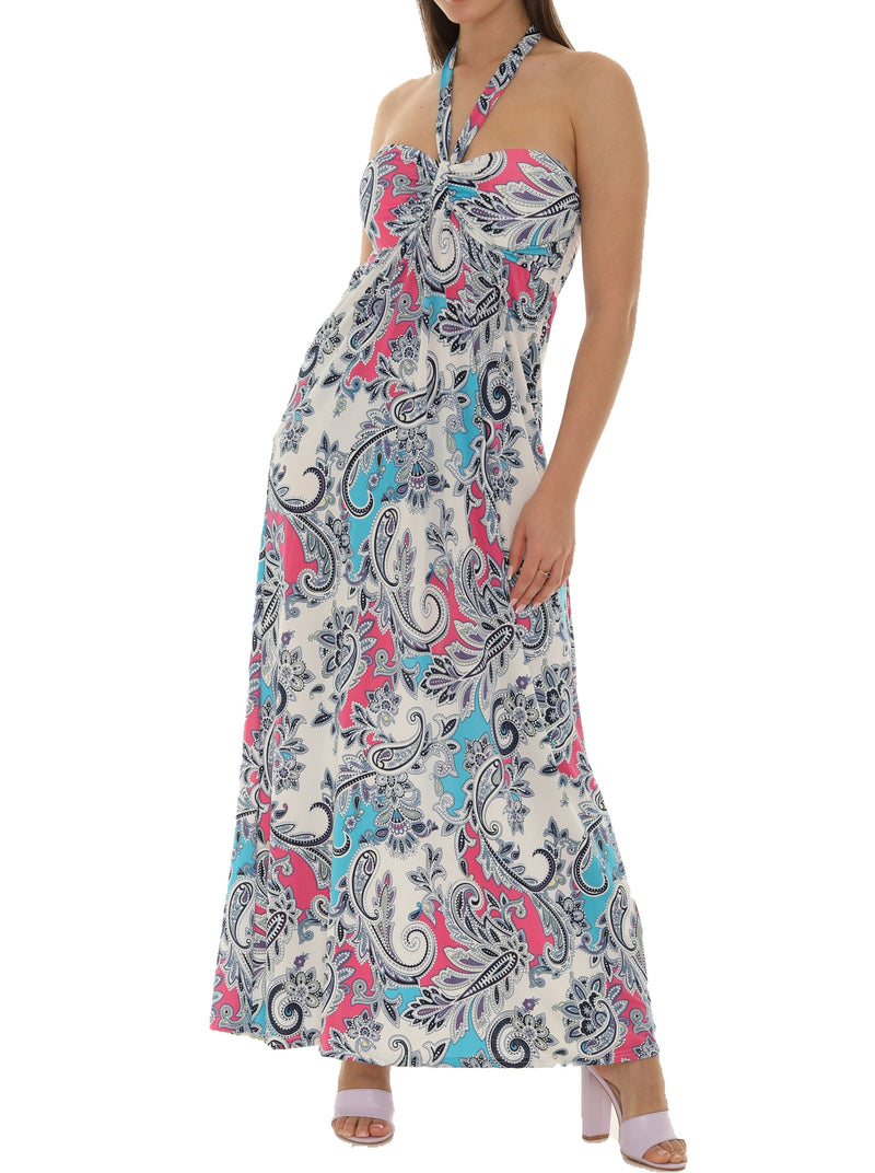 Abstract Floral Paisley Halter Maxi Dress S/M / Blue Abstract Floral Paisley Halter Maxi Dress S/M / Blue
