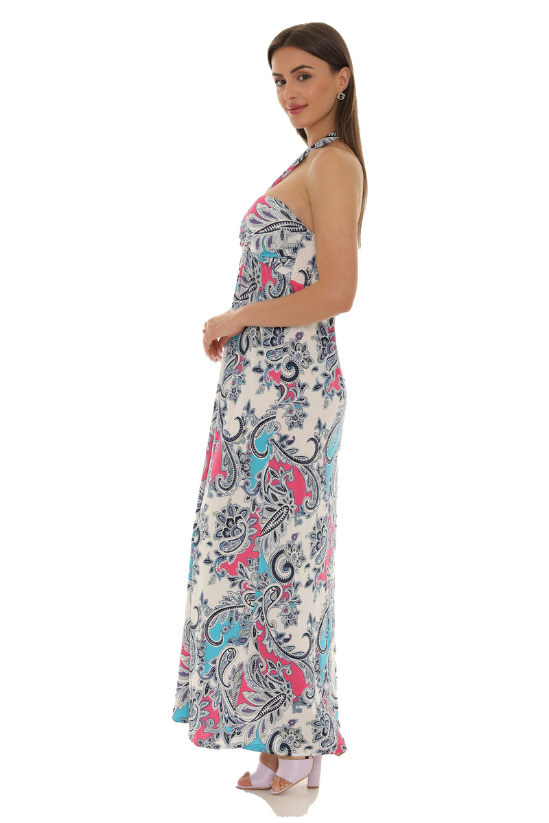 Abstract Floral Paisley Halter Maxi Dress S/M / BLUE Abstract Floral Paisley Halter Maxi Dress S/M / BLUE